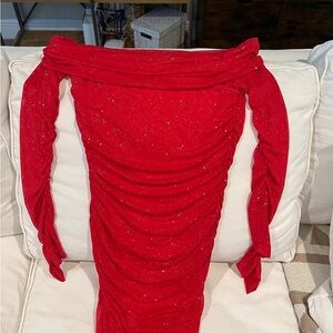 Red Glitter Off-Shoulder Dress